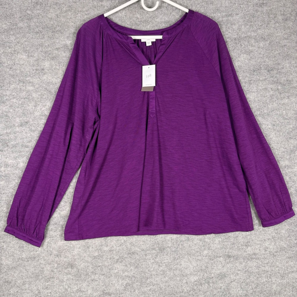 J. Jill Size-L Women Purple Cotton Tencel Slub Knit Long Sleeve Top